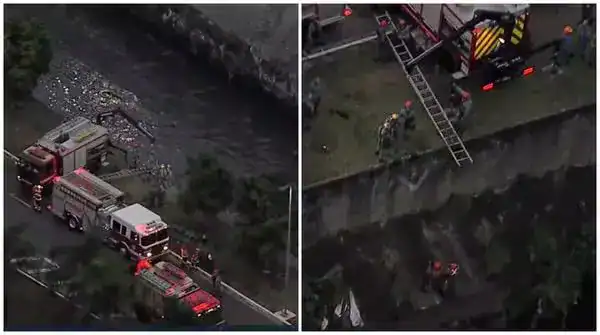 Carro cai no Rio Tamanduateí e submerge após acidente na Avenida do Estado em SP