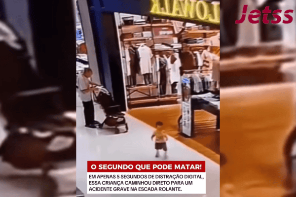 Em apenas 5 segundos de distração , essa criança caminhou direto para um acidente grave na escada rolante