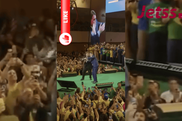 Milei dança com Flavio Bolsonaro em lançamento de candidatura à Presidência