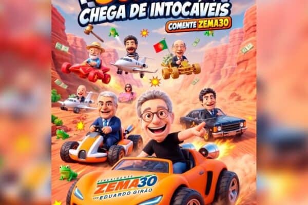 Zema apresenta game inspirado em Mario Kart com Lula, Vorcaro e ministros do STF